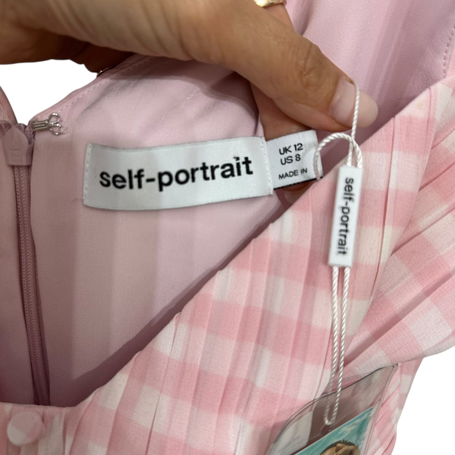 Self-Portrait Pink Gingham Chiffon Midi Dress Size 8