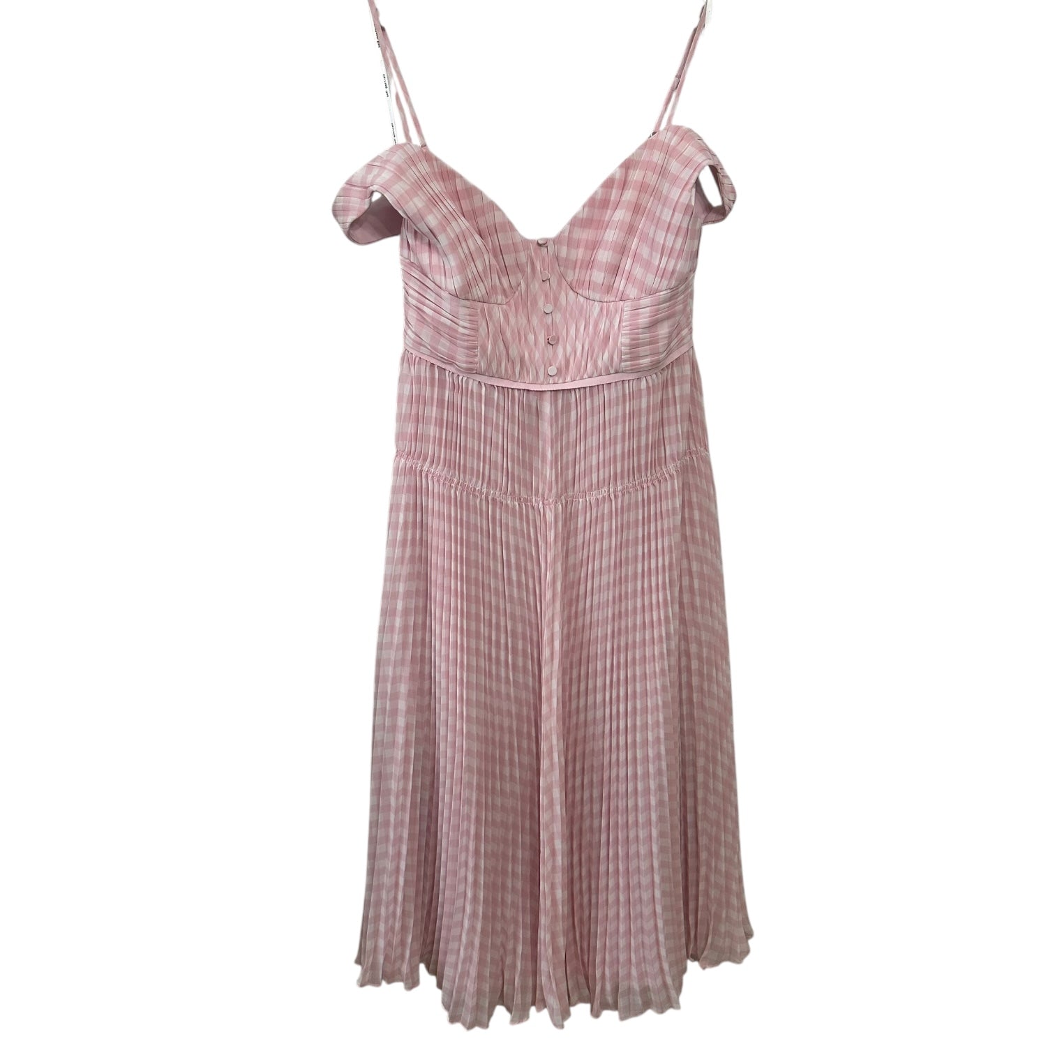Self-Portrait Pink Gingham Chiffon Midi Dress Size 8