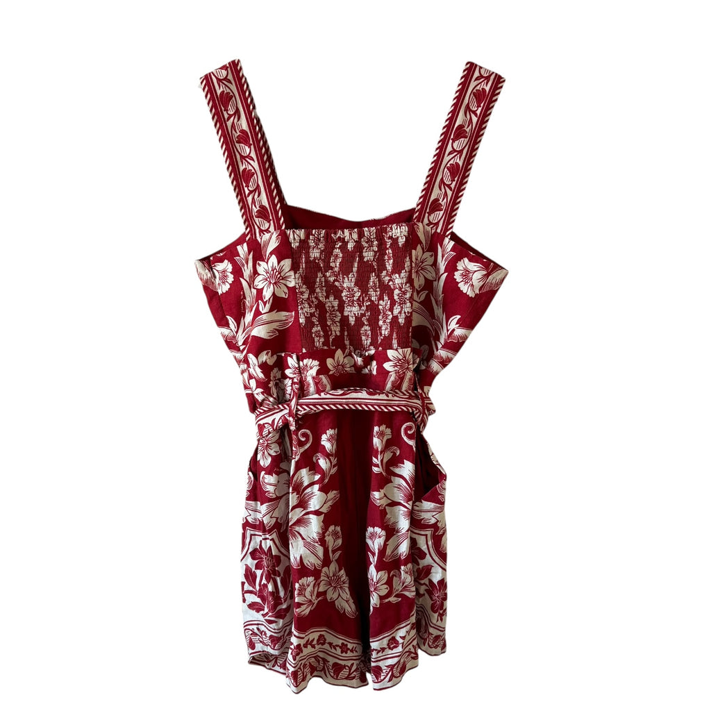 Farm Rio Linen Blend Belted Romper Size M