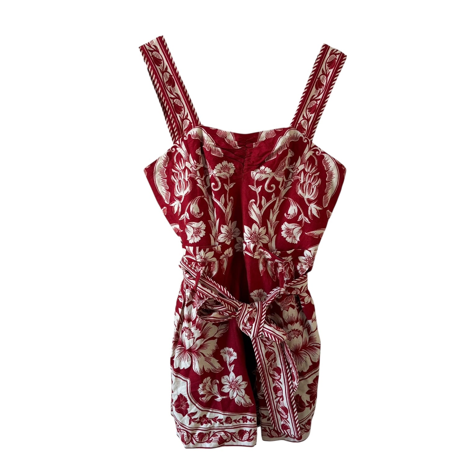 Farm Rio Linen Blend Belted Romper Size M