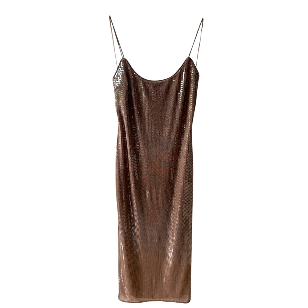Reformation Bevelyn Sequin Dress Rose Gold Nude Size 10