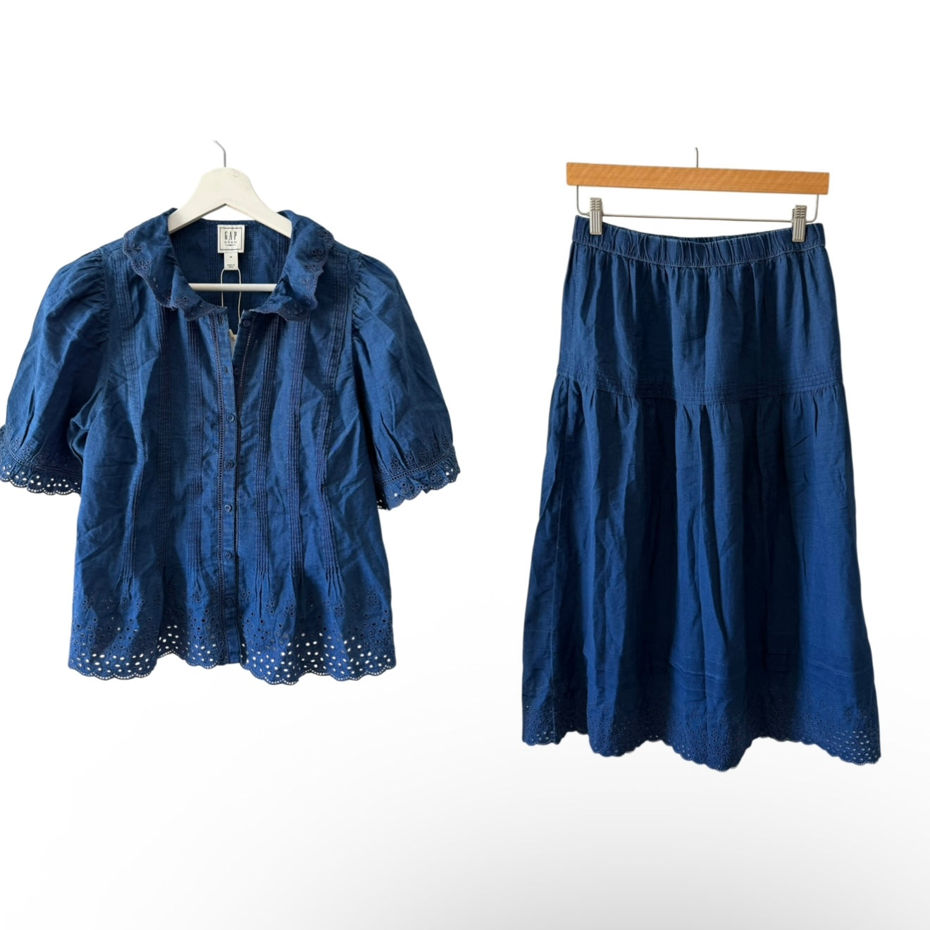 Gap × DÔEN Indigo Eyelet Top and Maxi Skirt Set