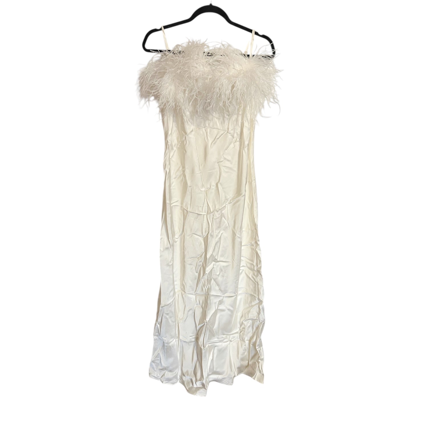 Sleeper White Boheme Feather Trim Slip Dress Size L