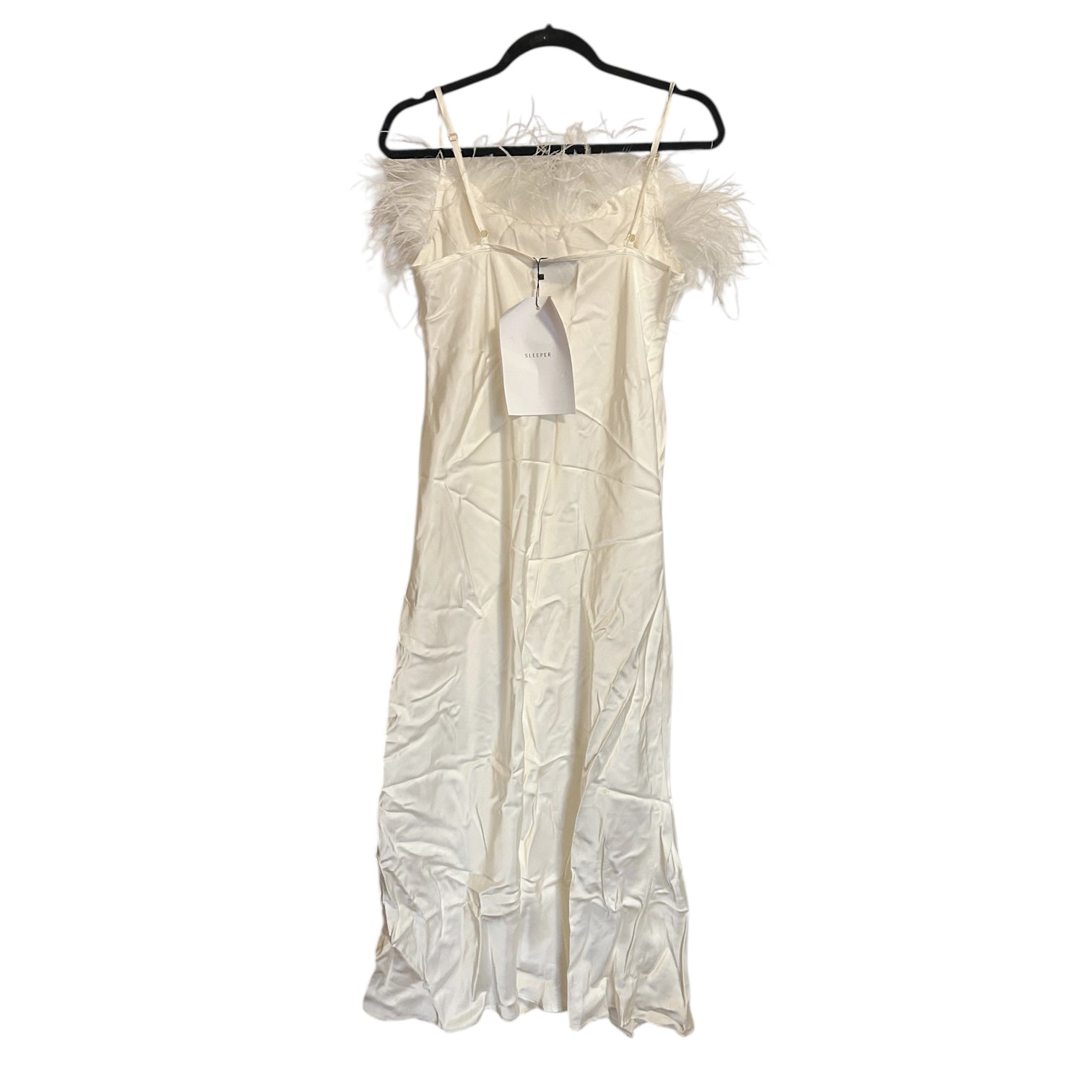 Sleeper White Boheme Feather Trim Slip Dress Size L
