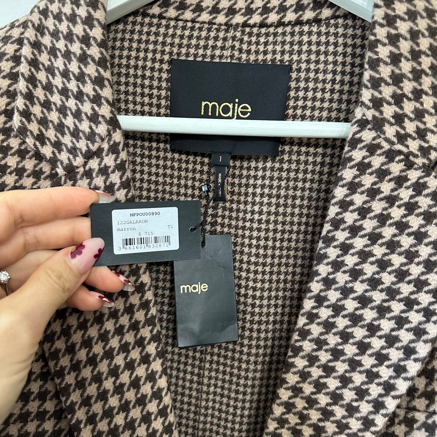 MAJE Galaro Oversized Houndstooth Jacket Size S