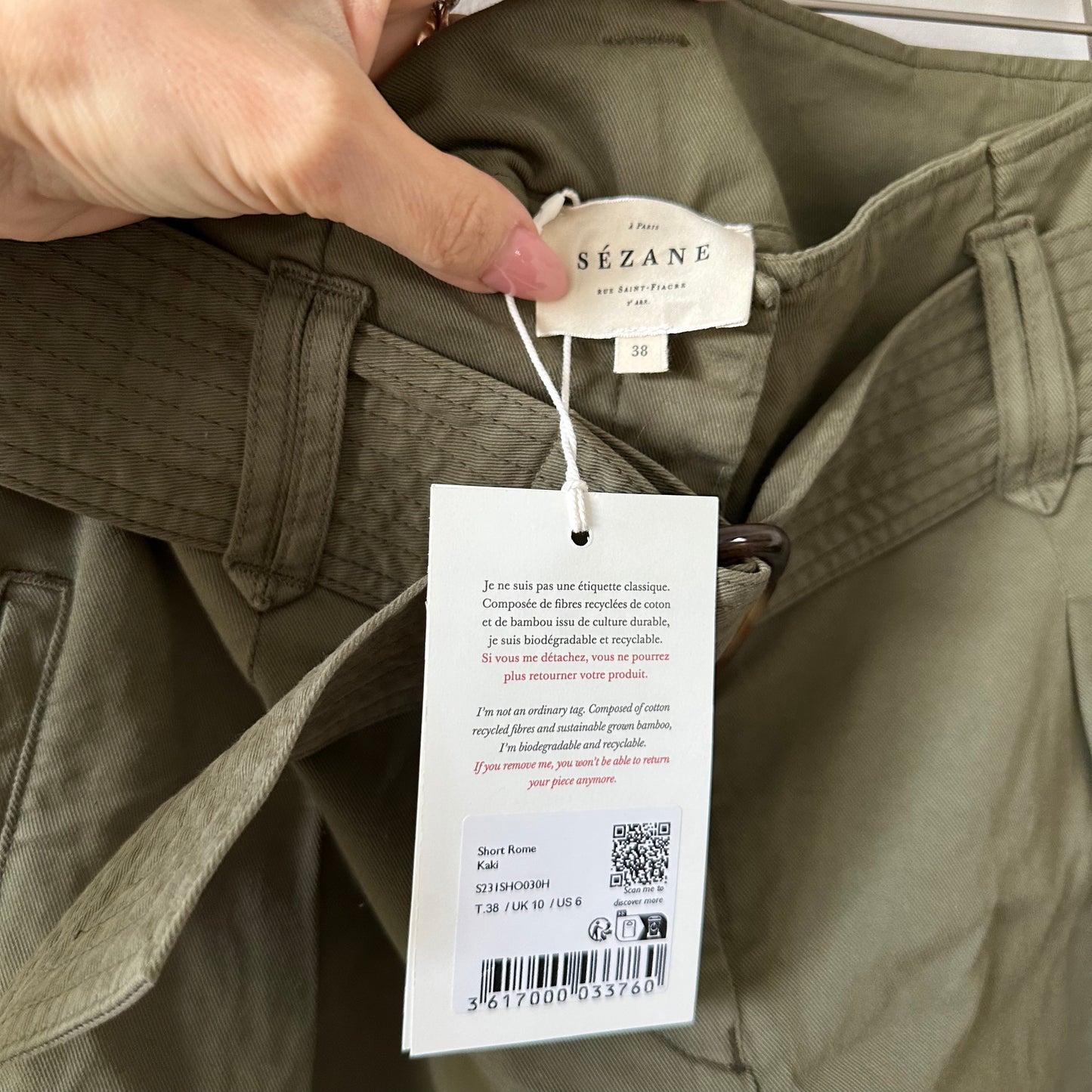 Sezane Rome Shorts Khaki Size 6