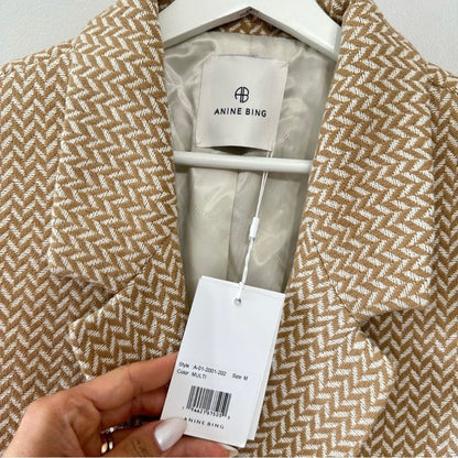 Anine Bing Fishbone Blazer Tan Size M