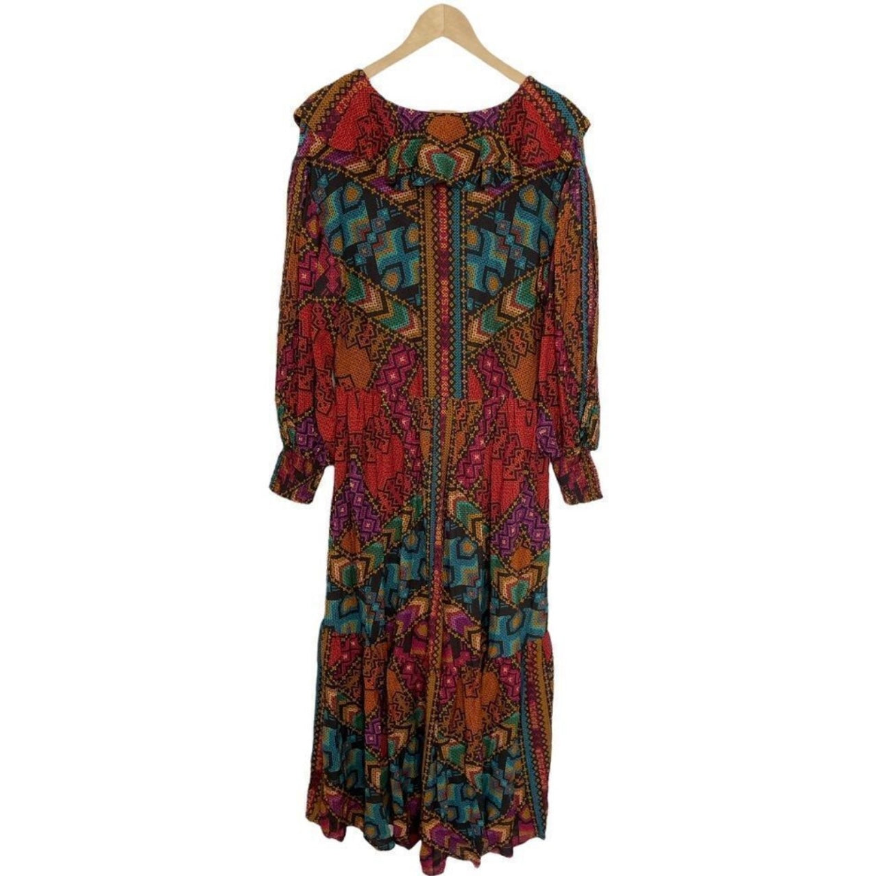 FARM Rio V-Neck Blouson-Sleeve Printed Maxi Dress Size M