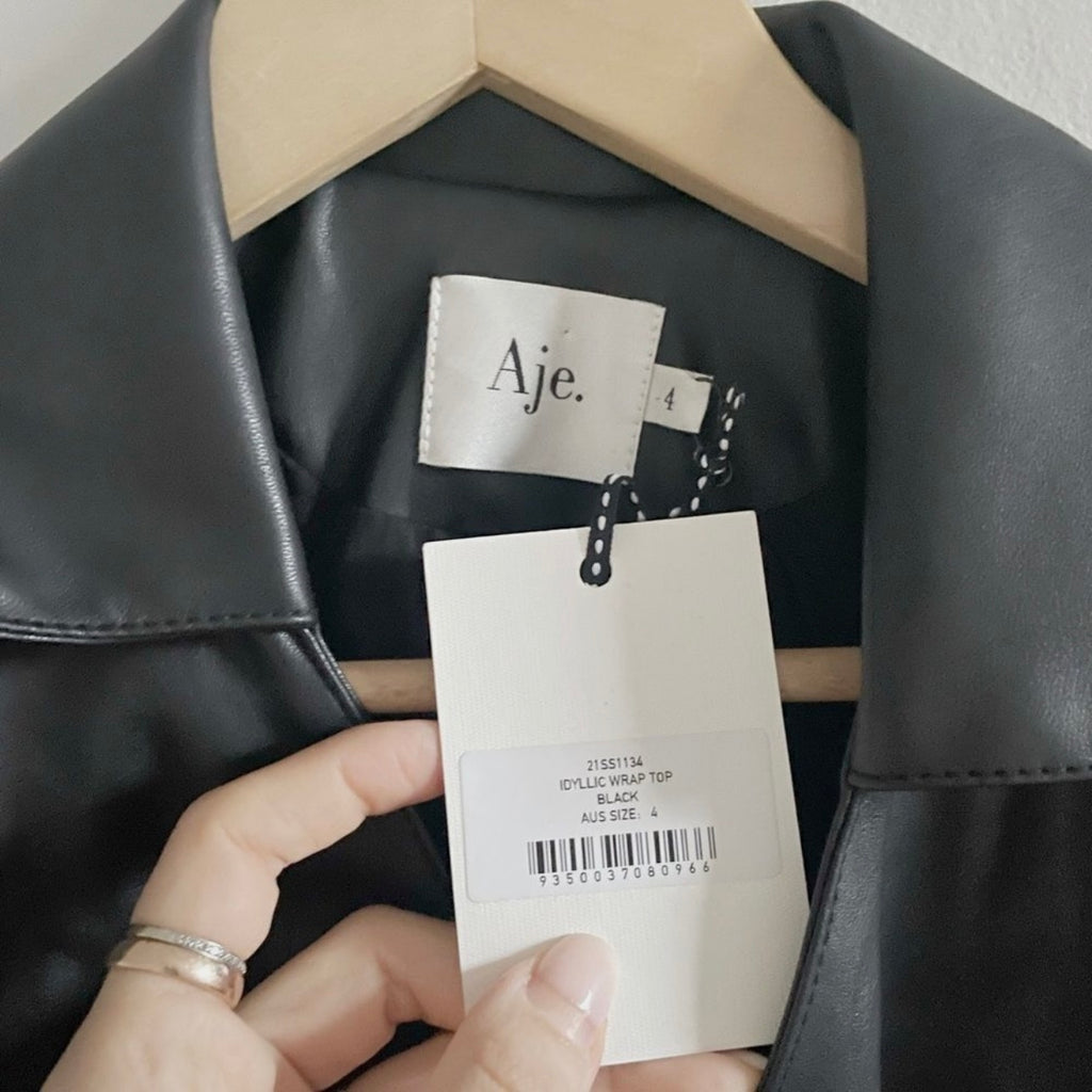 AJE Idyllic Recycled Faux-Leather Wrap Top Size 0