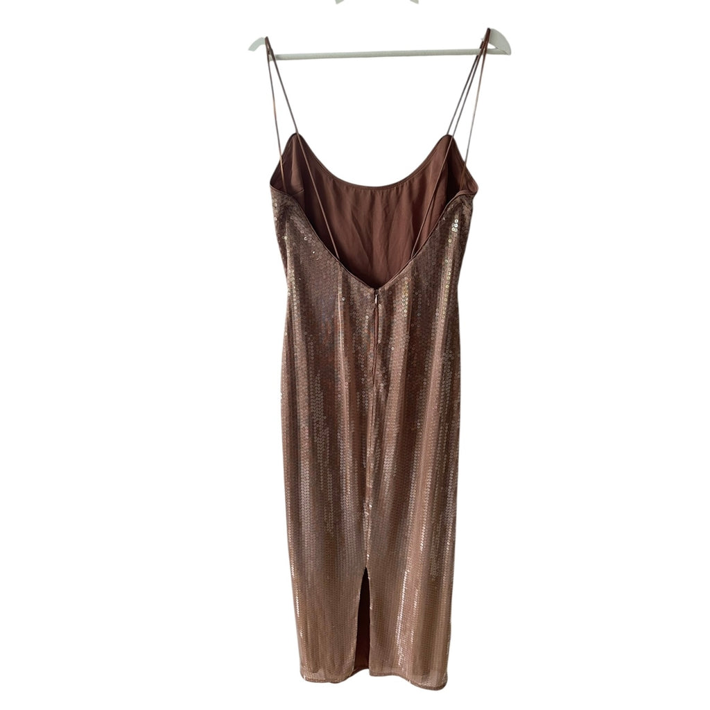 Reformation Bevelyn Sequin Dress Rose Gold Nude Size 10