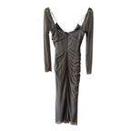 House Of CB Katrina Lace Mesh Long Sleeve Gown In Pebble Grey Size S