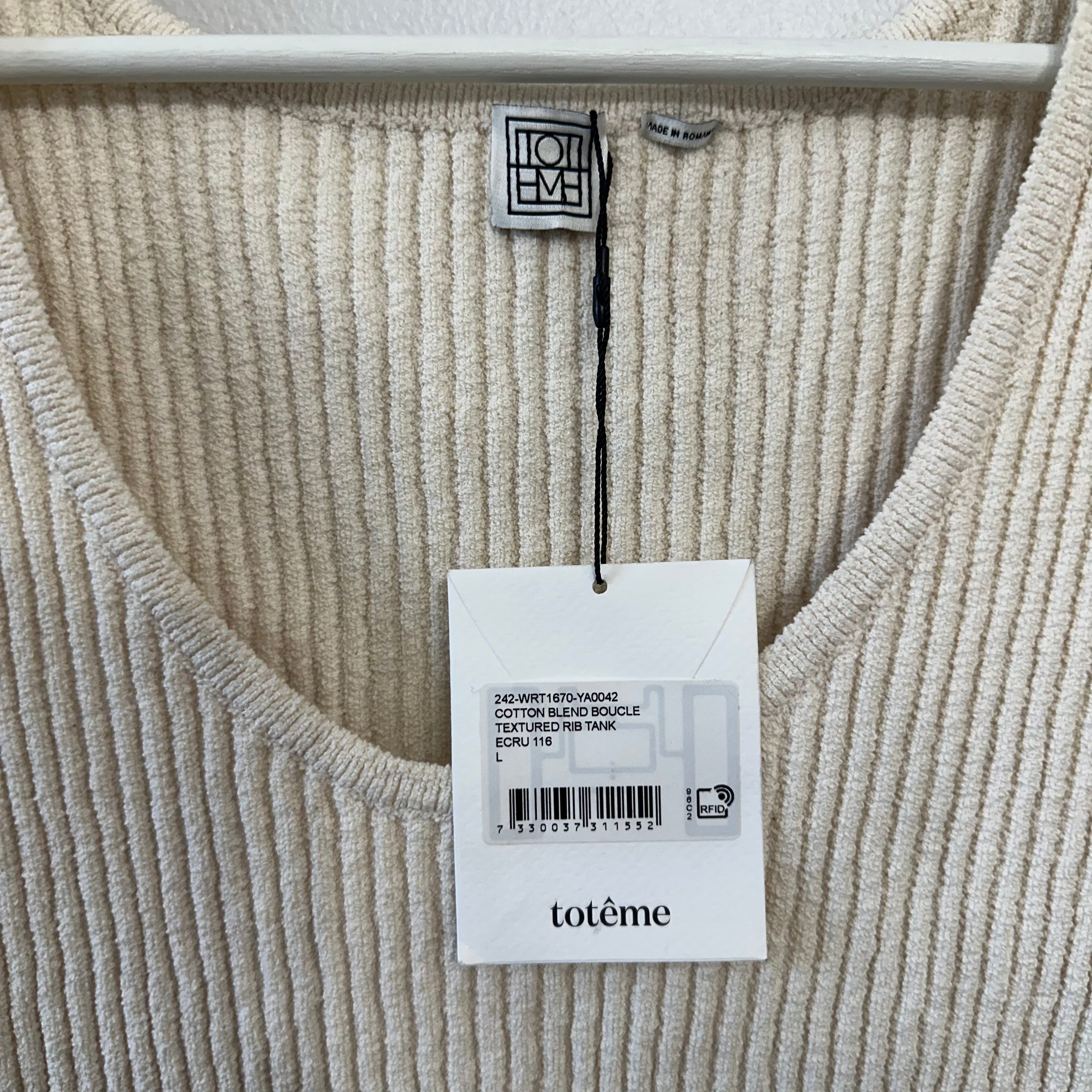 TOTEME Ribbed-Knit Cotton-Blend Bouclé Tank Top Size L