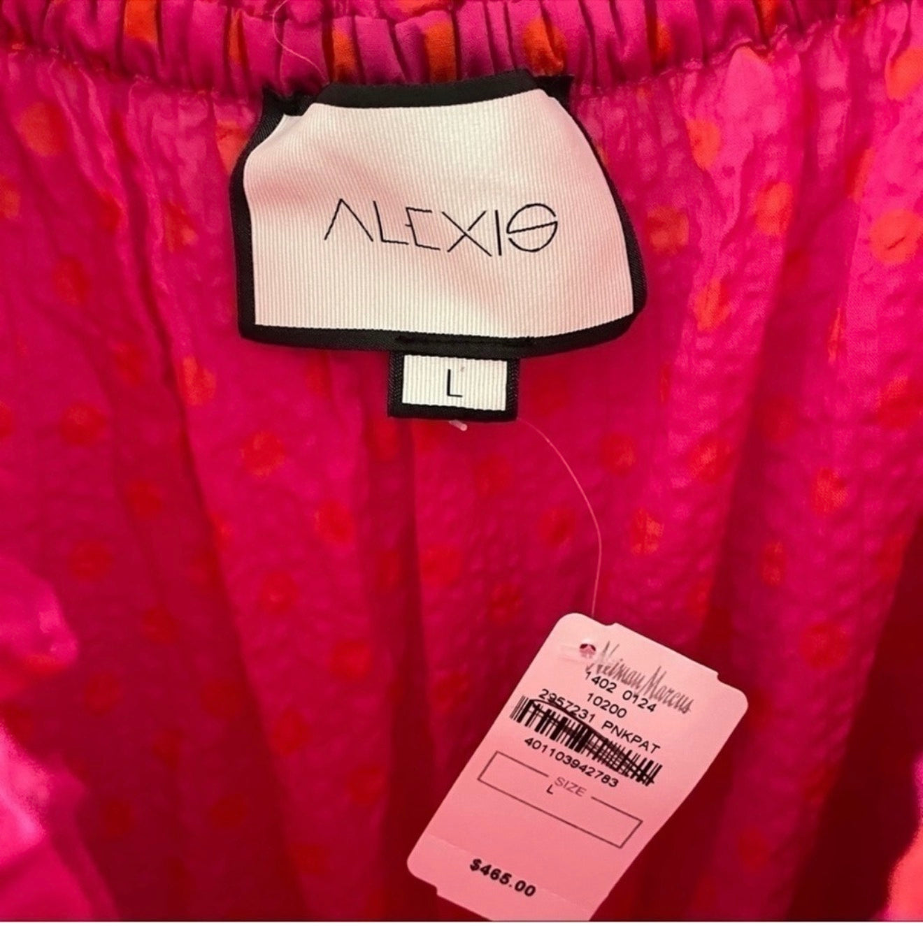 Alexis Polka-dot Off Shoulder Cotton Fuchsia Dress Size L