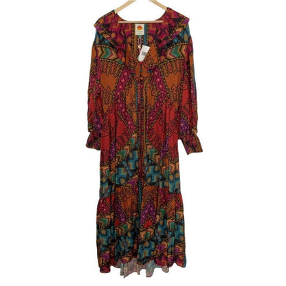 FARM Rio V-Neck Blouson-Sleeve Printed Maxi Dress Size M