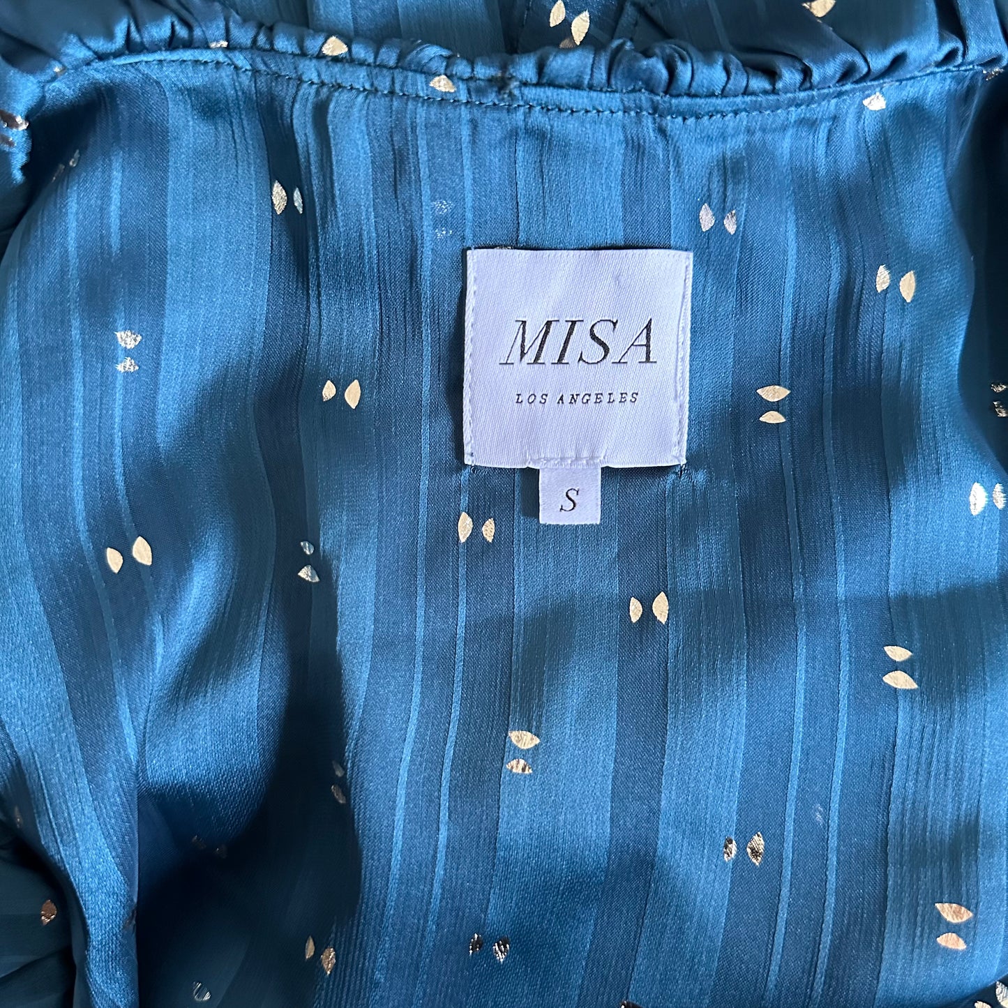 Misa Los Angeles Blue Ruffle Maxi Faux Wrap Dress Size S