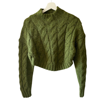 Gap x Cult Gaia Cropped Cable-Knit Sweater Green Size XS