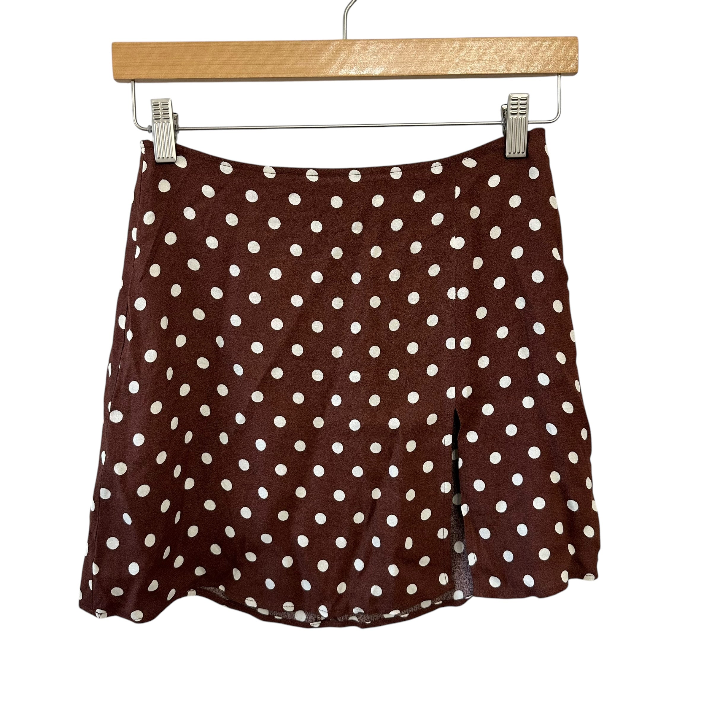 Reformation Margot Mini Skirt Brown Polka Dot Size 2