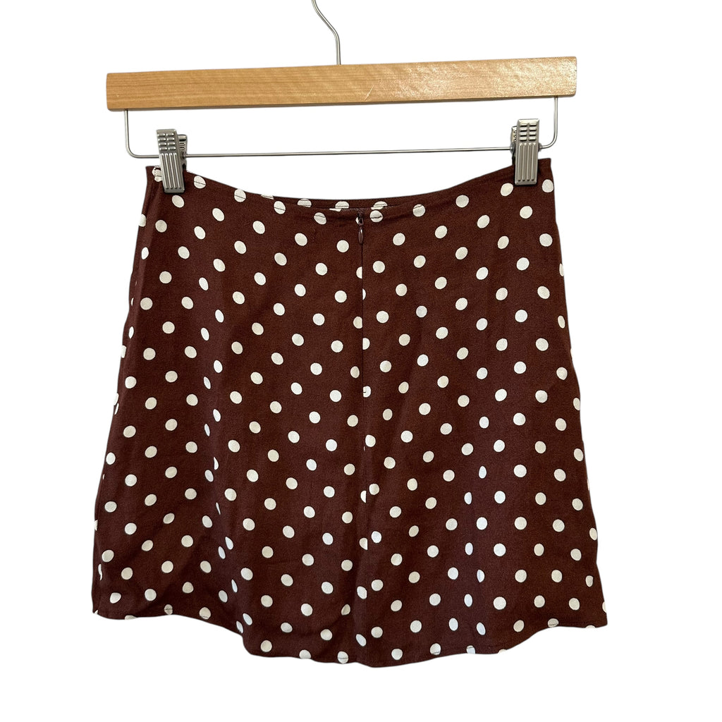 Reformation Margot Mini Skirt Brown Polka Dot Size 2