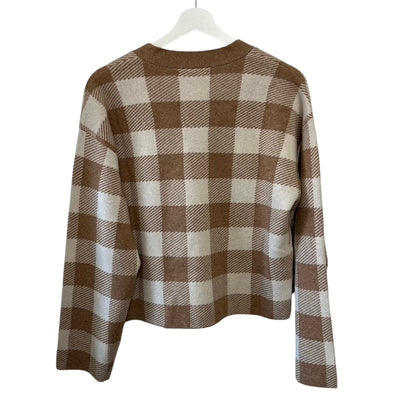 Reformation Fonte Brown Check Cashmere Cardigan Size S