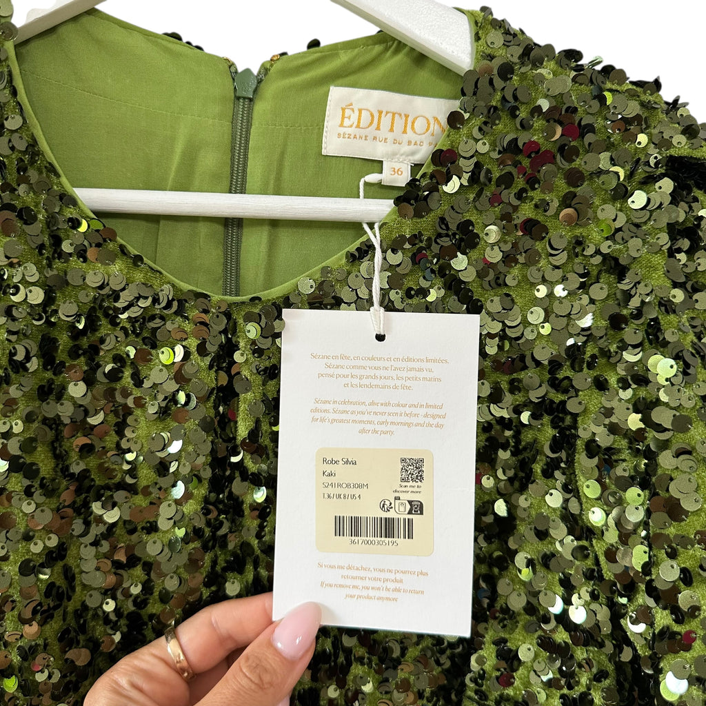 Sezane Silvia Sequins Dress Green Size 4