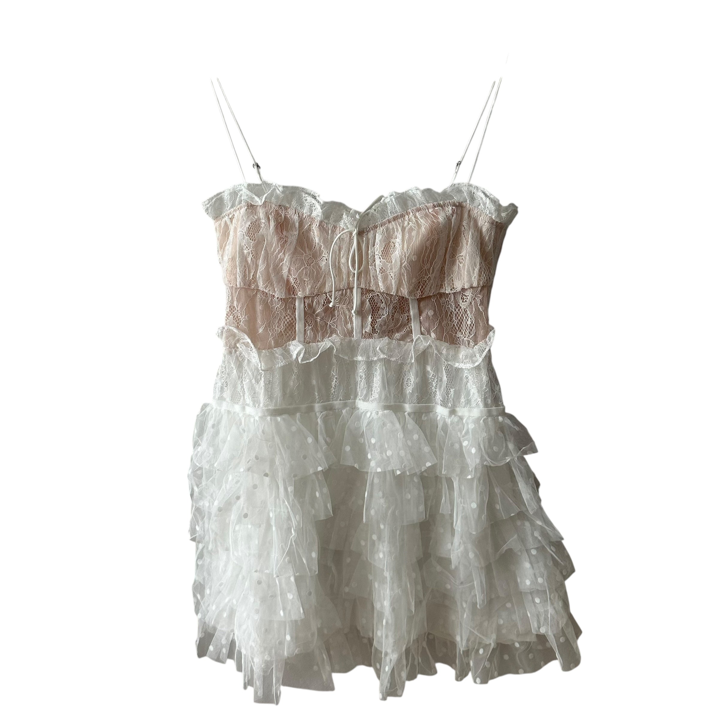 For Love & Lemons Coquette Jules Mini Dress in White Medium Corset Ruffles Lace Size S