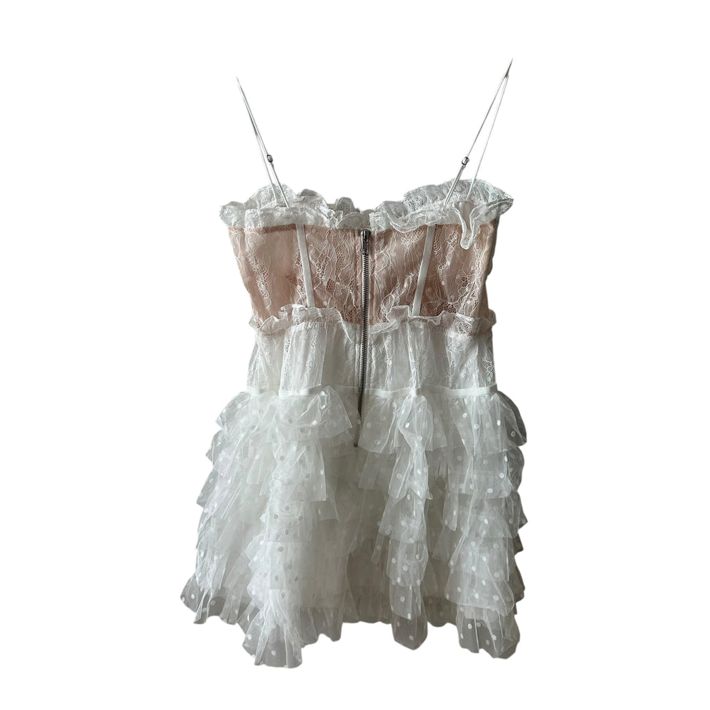 For Love & Lemons Coquette Jules Mini Dress in White Medium Corset Ruffles Lace Size S