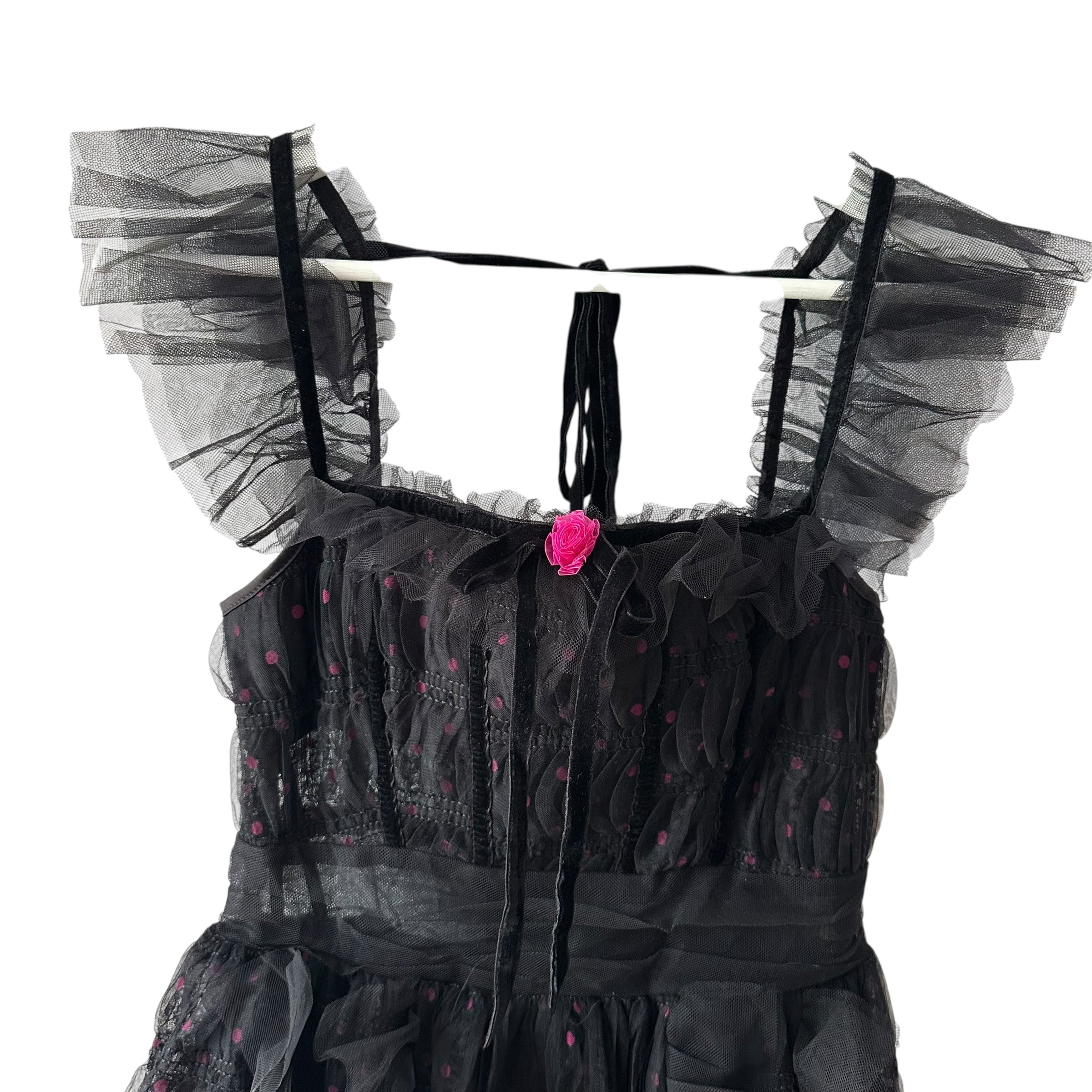 For Love & Lemons Janelle Polka Dots Tulle Rosette Goth Maxi Dress Size XS