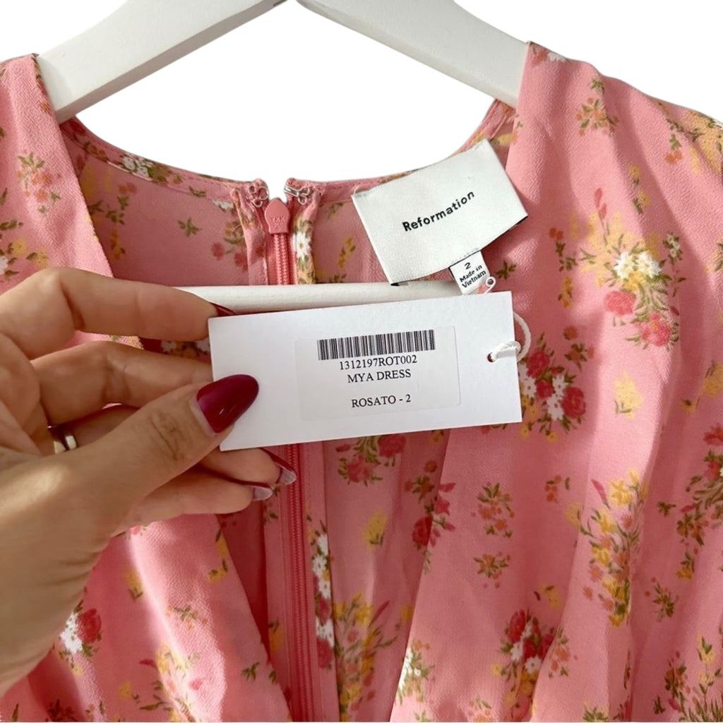 Reformation Mya Mini Dress Floral Print Ruffled Hem Size 2
