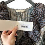 Ulla Johnson Sara Metallic Blue Stripe Ruffle Long Sleeve Silk Mini Dress Size 2