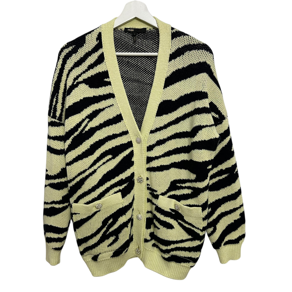 Maje Oversized Zebra Yellow Print Cardigan Size S