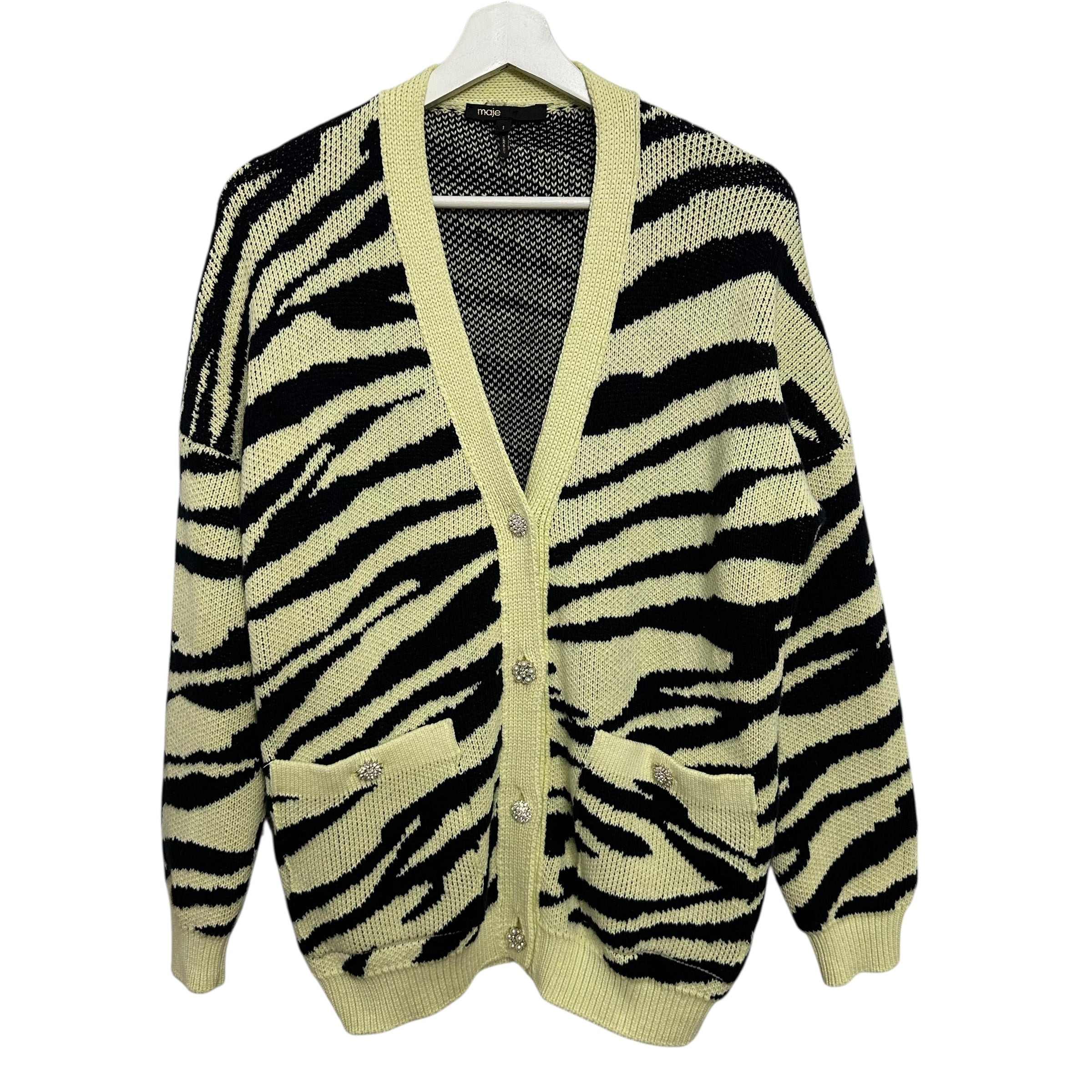 Maje Oversized Zebra Yellow Print Cardigan Size S
