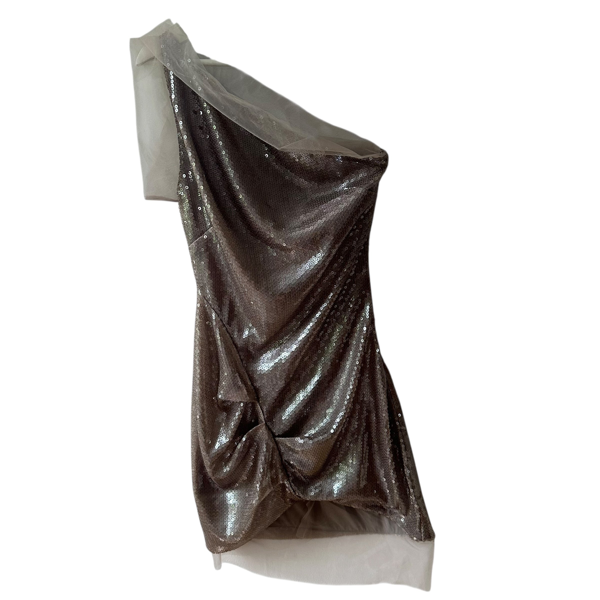 KHY Sequin One Shoulder Mini Dress Champagne Size XS