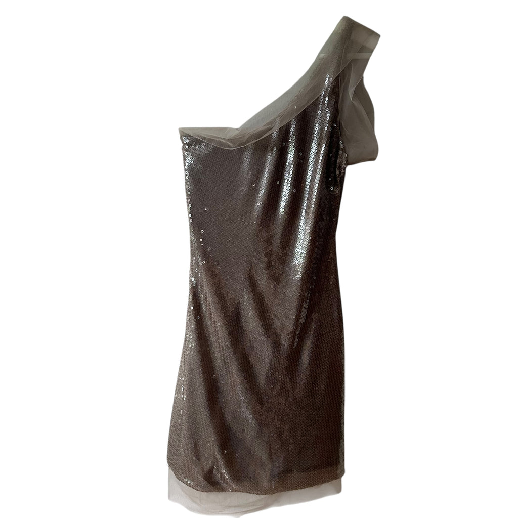 KHY Sequin One Shoulder Mini Dress Champagne Size XS