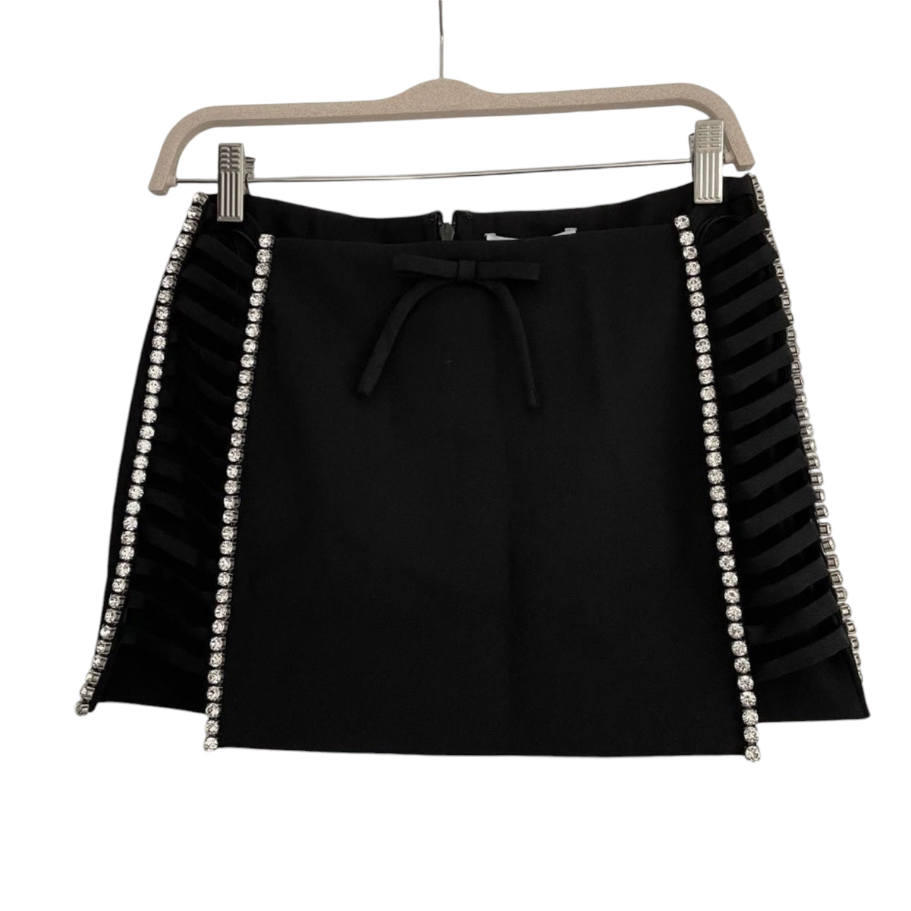 AREA Cage Strap Embellished Wool Mini Skirt In Black Size 4