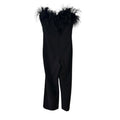LIKLEY Desi Ostrich Feather-Trimmed Black Jumpsuit Size 6
