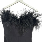 LIKLEY Desi Ostrich Feather-Trimmed Black Jumpsuit Size 6
