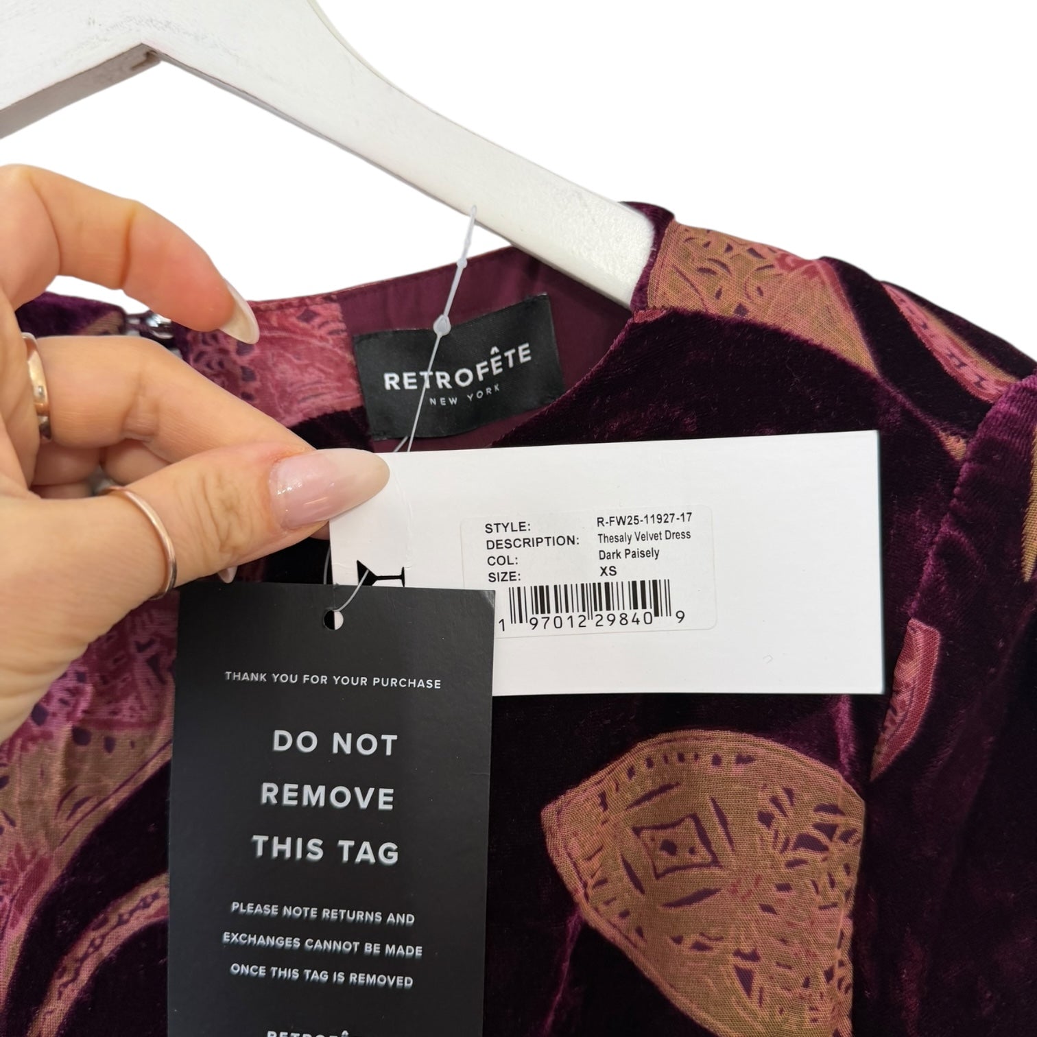 Retrofete Thesaly Velvet Dress in Dark Paisley Size M