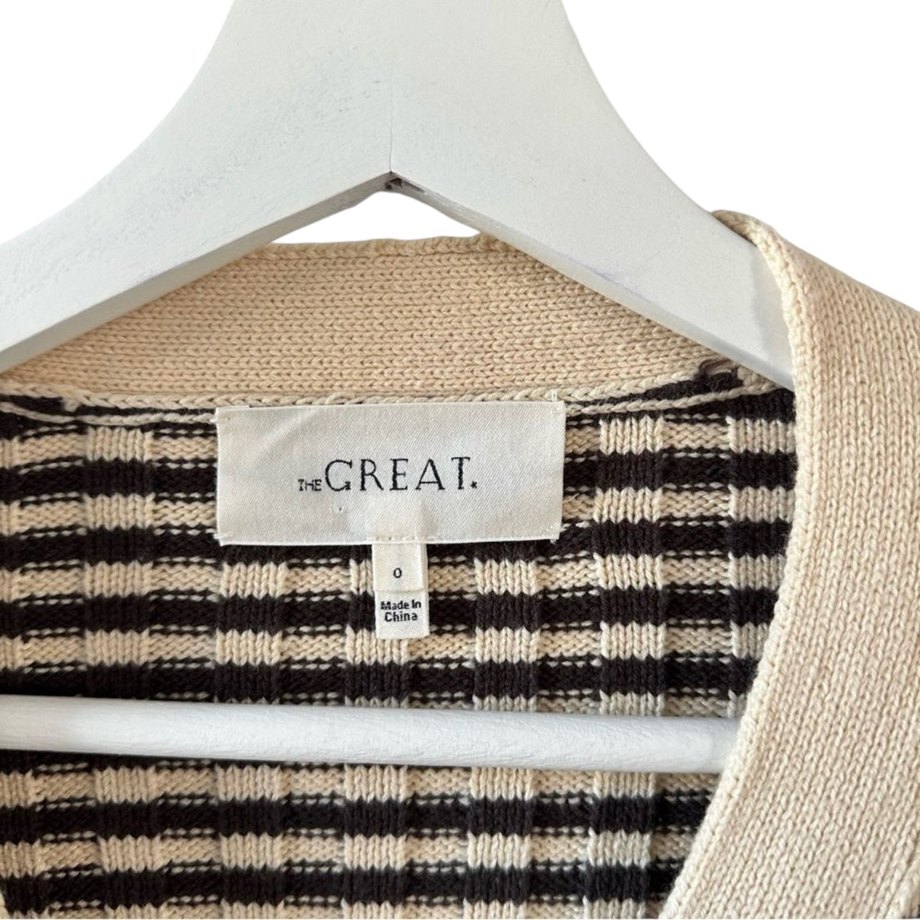 The GREAT. The Mini Striped Cardigan in Woodsmoke Stripe Size XS