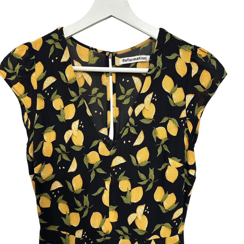 Reformation Deven Dress in Lemon Print Size 4