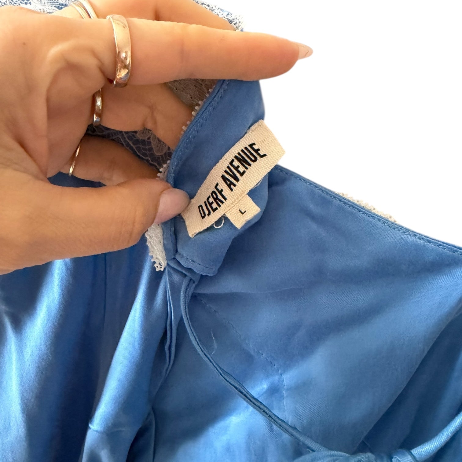 Djerf Avenue REMAKE Dream Dress Midi Sky - White Lace Size L