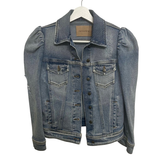 Retrofete Ada Distressed Denim Puff Sleeve Jean Jacket Size XXS