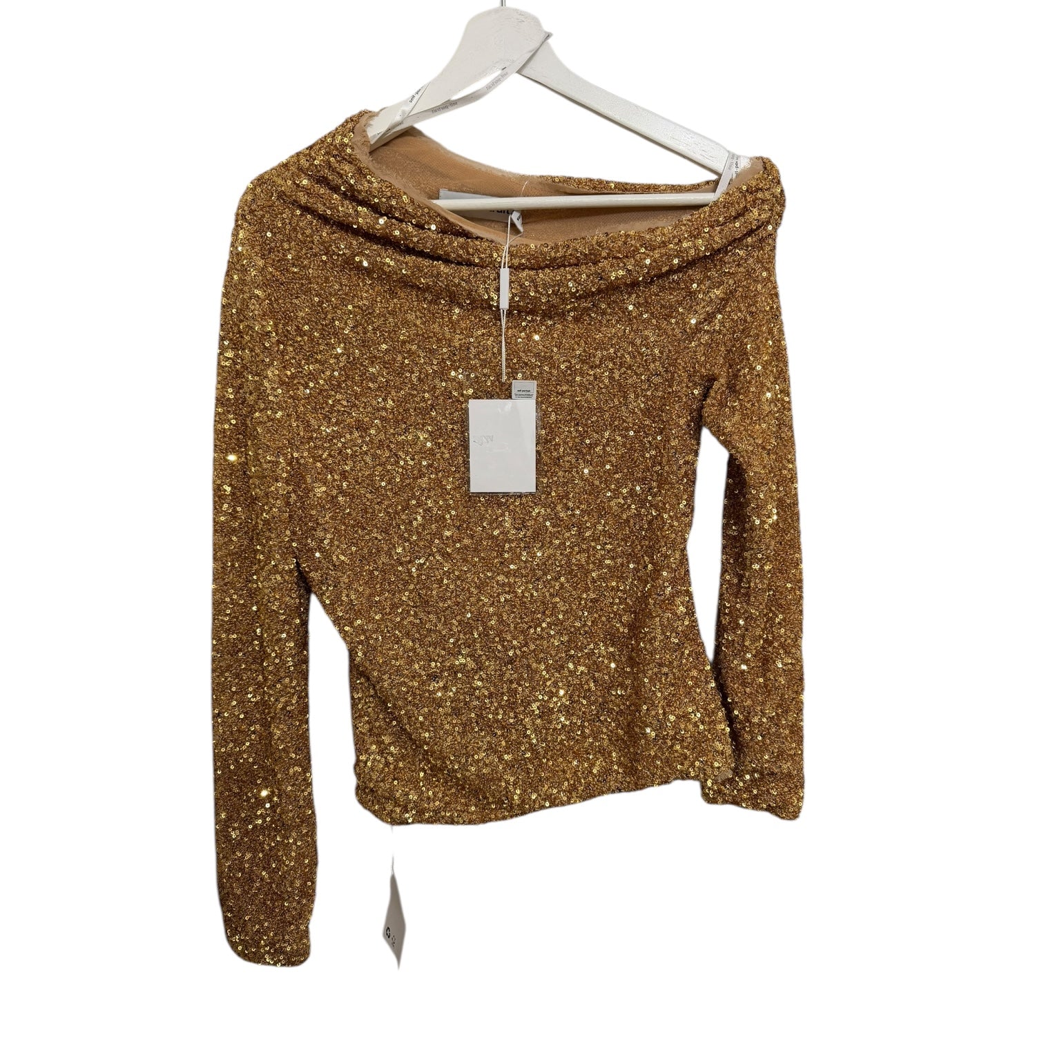 SELF-PORTRAIT Asymmetric Gold Sequined Crepe Top Size 4