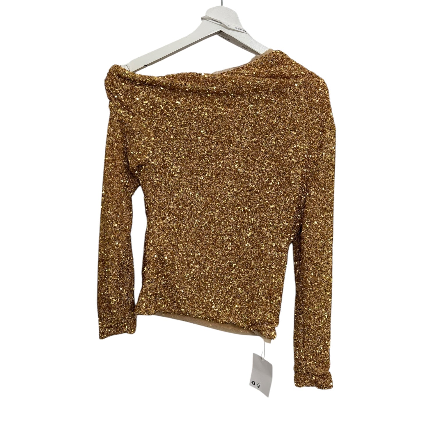 SELF-PORTRAIT Asymmetric Gold Sequined Crepe Top Size 4