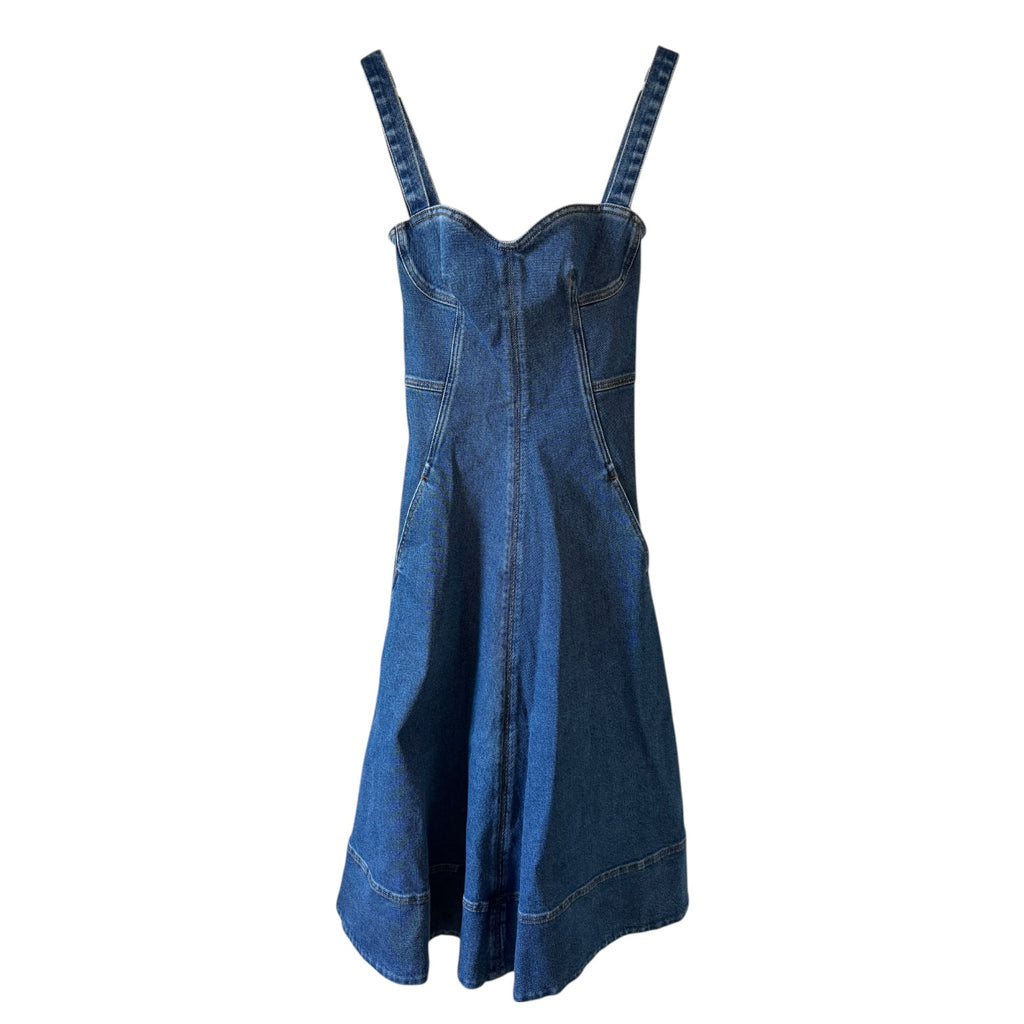 Oscar de la Renta Sweetheart-Neck Denim Dress Size 0