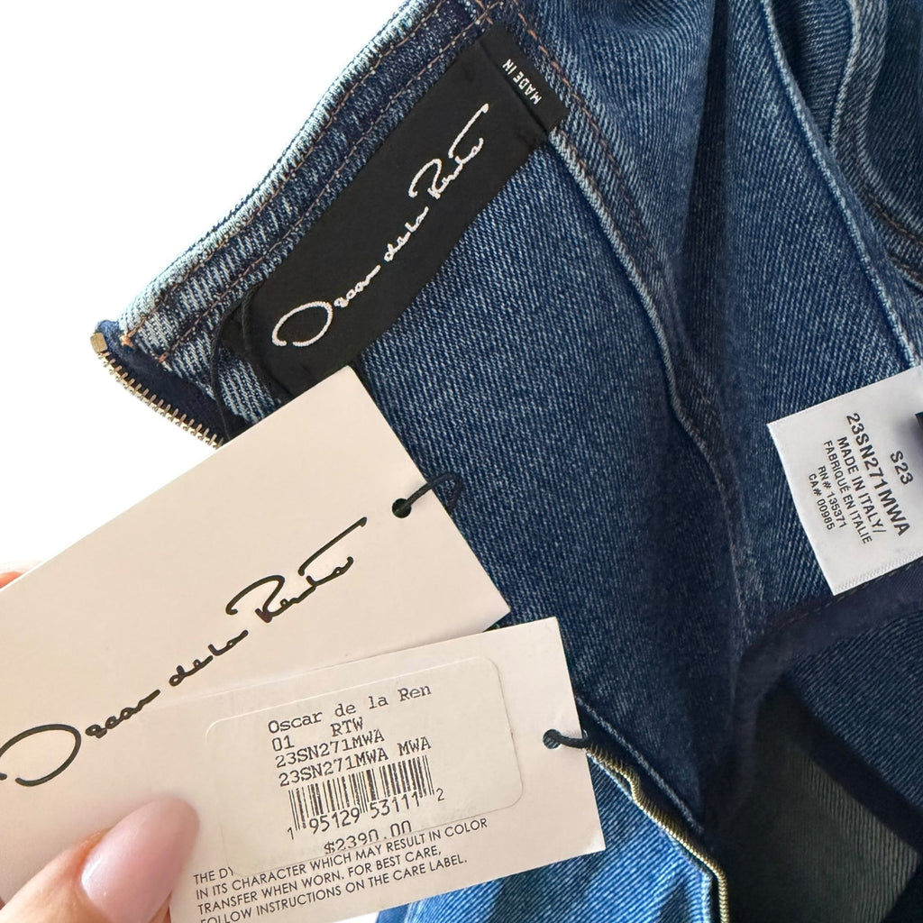 Oscar de la Renta Sweetheart-Neck Denim Dress Size 0