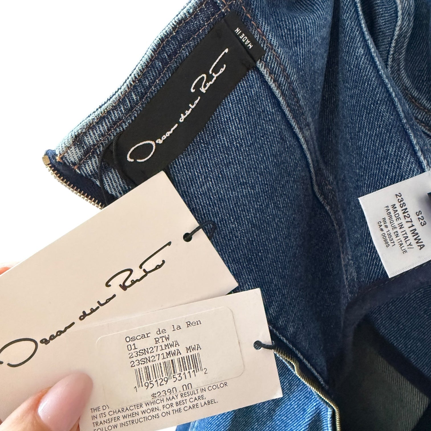 Oscar de la Renta Sweetheart-Neck Denim Dress Size 0