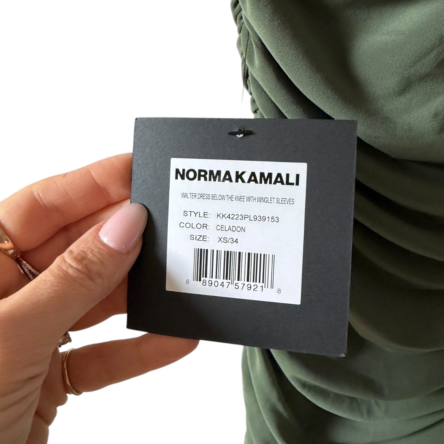 Norma Kamali Walter Shirred Midi Dress Winglet Sleeves Size XS