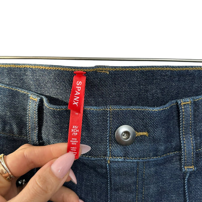 SPANX EveryWear Pintuck Flare Jeans Raw Indigo Size XS
