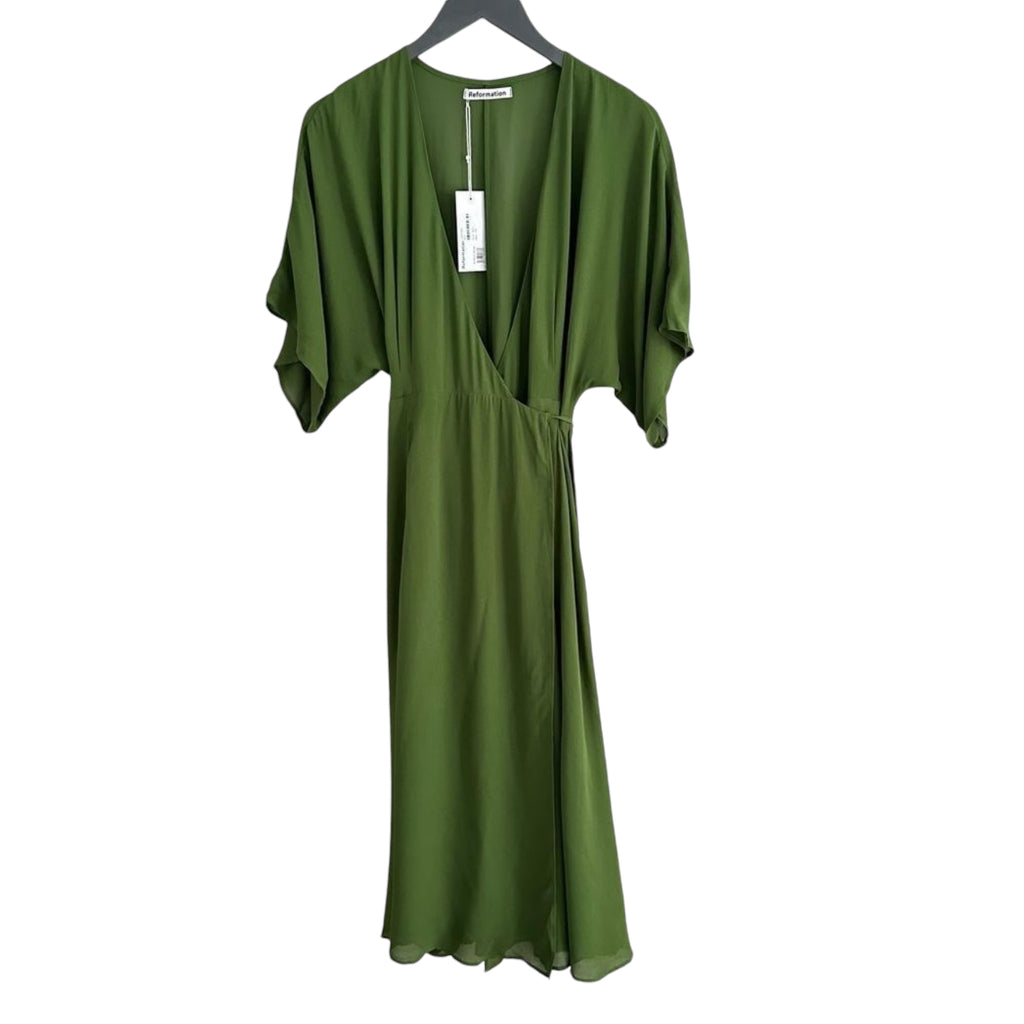 Reformation Karen Midi Dress in Moss Green Size S