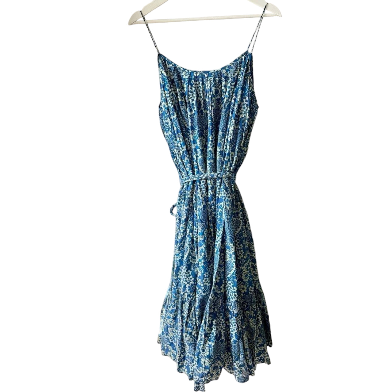 RHODE Lea Belted Floral Cotton Blue Dress Size L